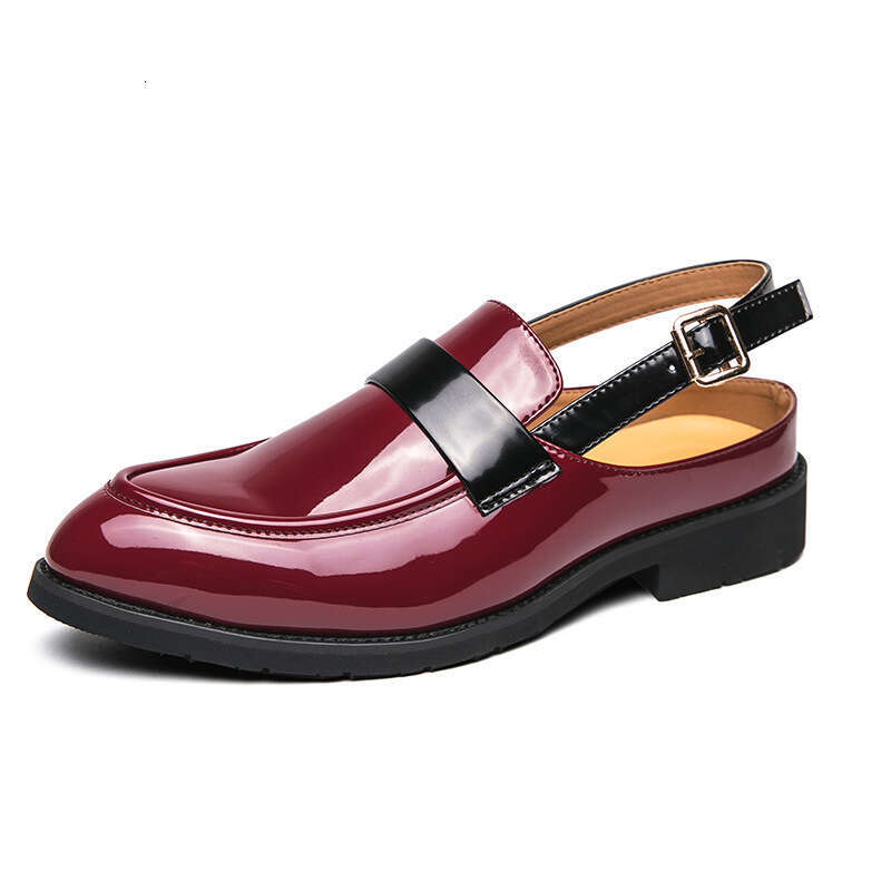 Large size back strap loafers for men, sizes 38-45, patent leather glossy surface, British half drag bean bun scalp sandals
