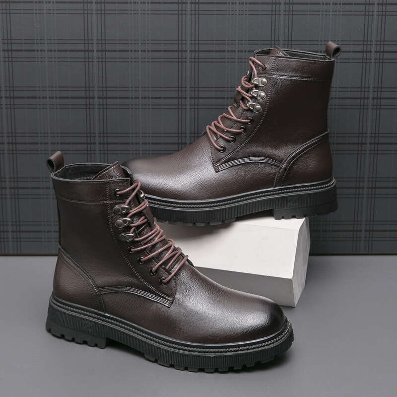 Men's fashionable plus size new high top leather shoes trend British Martin men's motorcycle boots