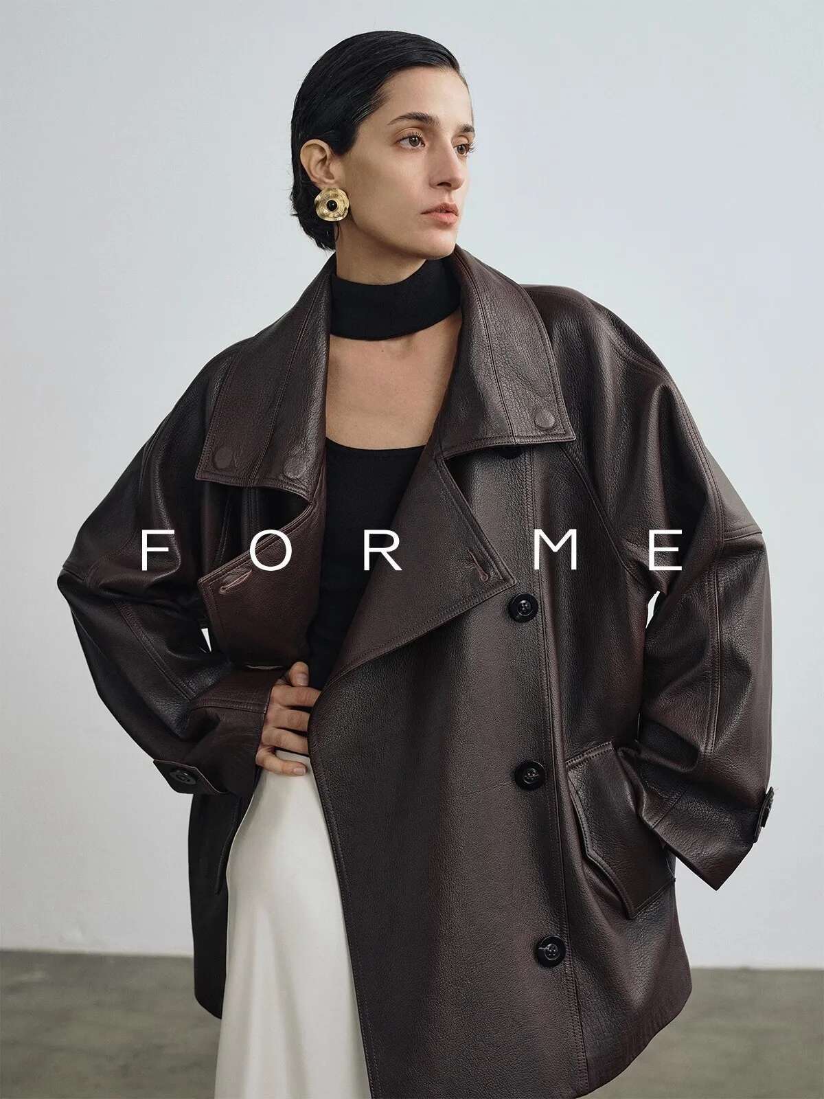 Lautaro Spring Autumn Cool Brown Oversized Pu Leather Jacket Women Raglan Sleeve Designer American Retro Clothing 2025