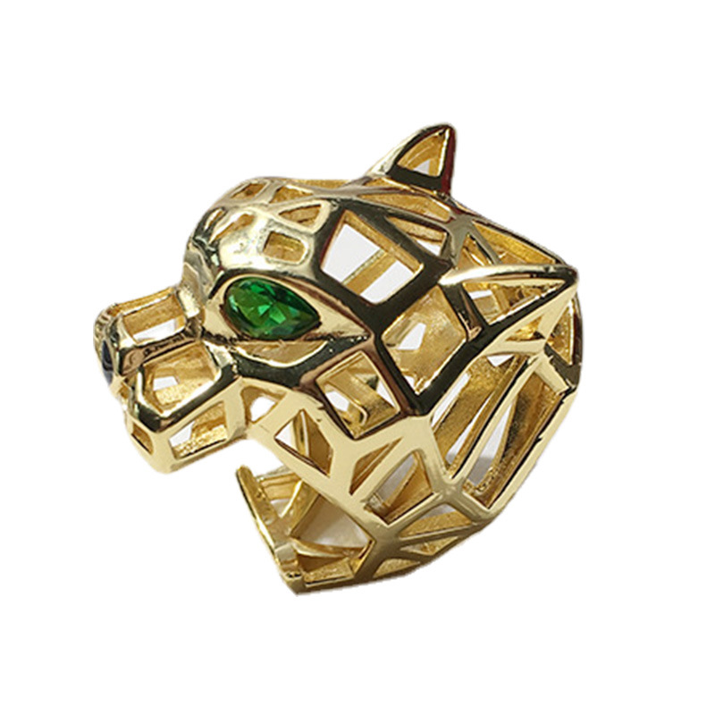 Hot Desinger Rings Famouse Brand Party Jewelry Hollow Panther Pattern V Gold Leopard Animal Wedding Finger Ring Green Eyes size 6-9 for Men Women