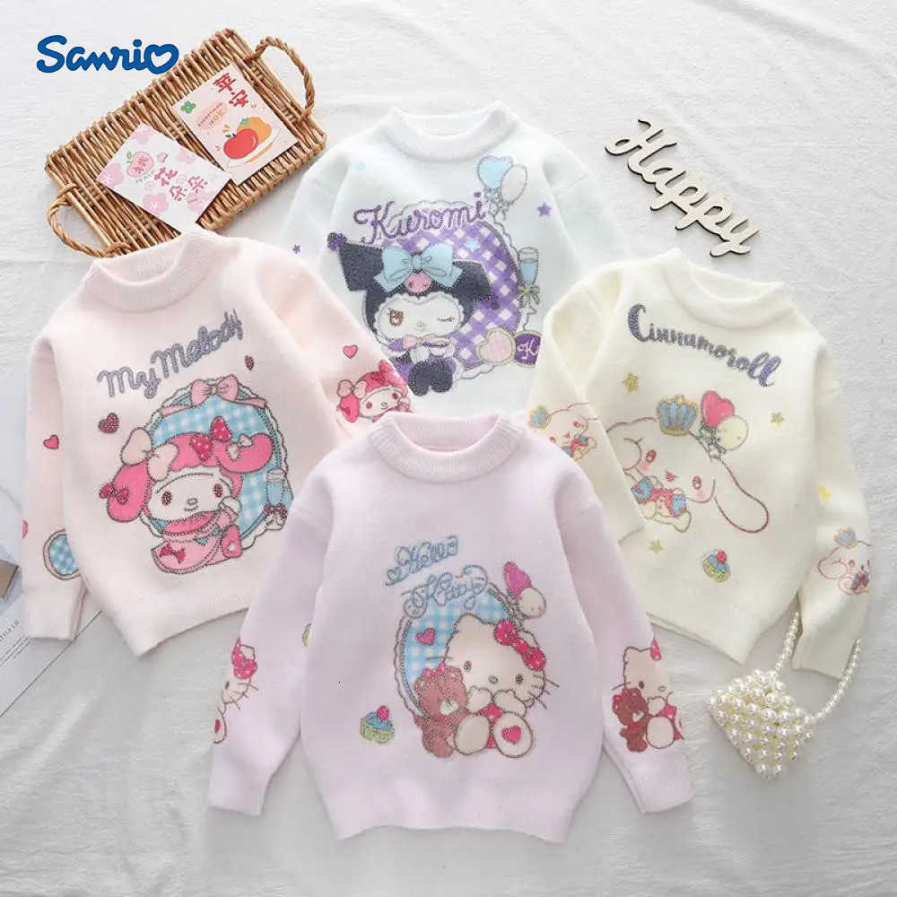 Sanrio Girls Sweater Coat Hello Kitty Kuromi New Autumn Winter Tops My Melody Cartoon Pullover Base Shirt Kawaii Kids Sweater H251105