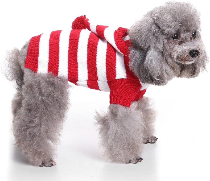 Red and White Striped Dog Sweater Holiday Halloween Christmas Pet Clothes Soft Comfortable Dog Clothes