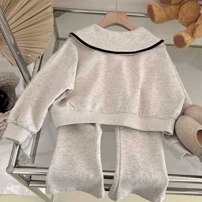 3-7Y Girls Spring Hoodies Set Korean Childrens Spring and Autumn Fashionable Baby Doll Collar Hoodie Pants Casual Two Piece Set Y251105