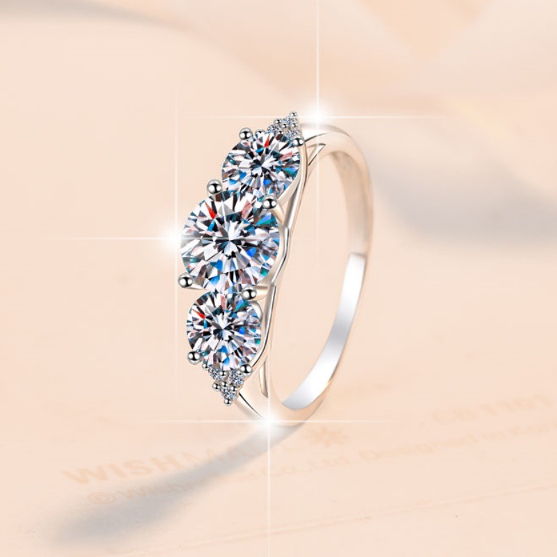 s925 pure silver ring designer jewelry women Moissanite ring for women Proposal Three Life Stone Diamond Ring Girls Wedding Engagement Jewelry Gift - view 4