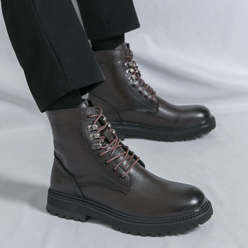 Men's fashionable plus size new high top leather shoes trend British Martin men's motorcycle boots