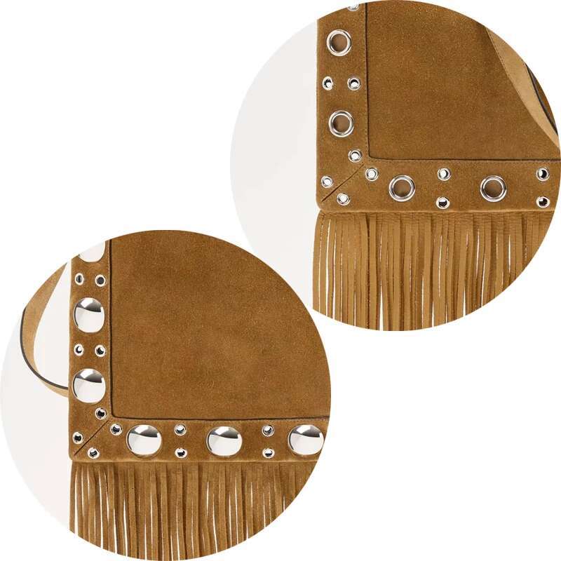 Bohemian Vintage Faux Suede Bags For Women Designer Handbags Purses 2025 New In Tassel Rivet Shoulder Crossbody