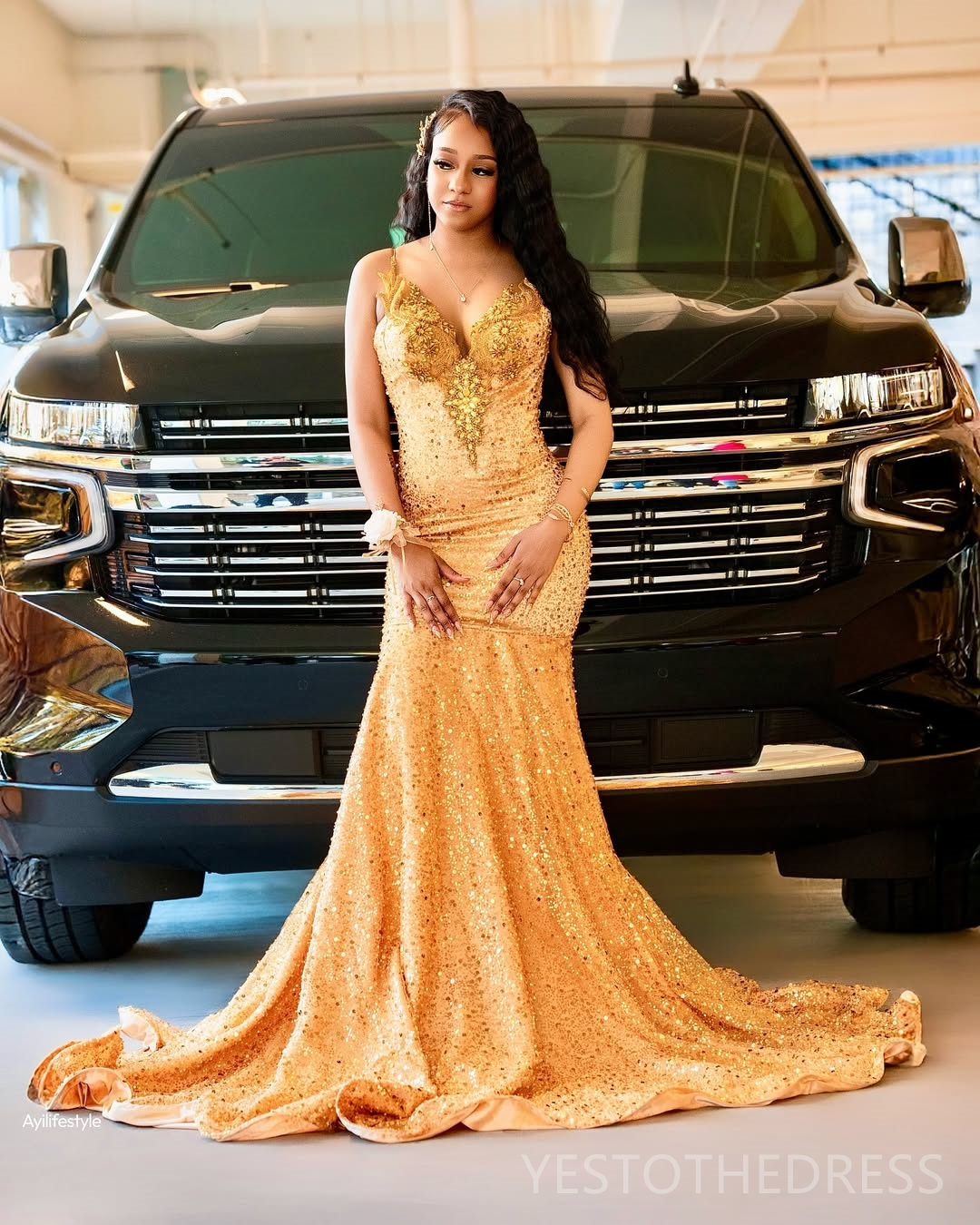 2025 Plus Size Gold Prom Dress Mermaid Prom Dresses Evening Formal Gowns Spaghetti Straps Appliqued Pearls Beaded Lace Birthday Second Reception Gowns