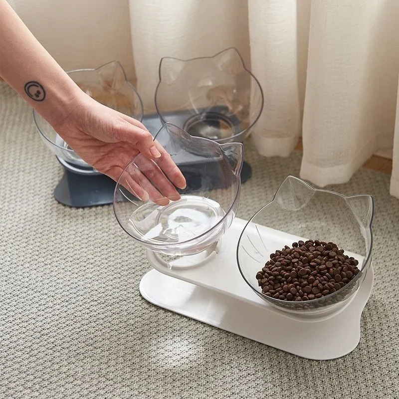 Anti slip dual cat bowl dog bowl pet feeder with stand cat water bowl food pet bowl 250403