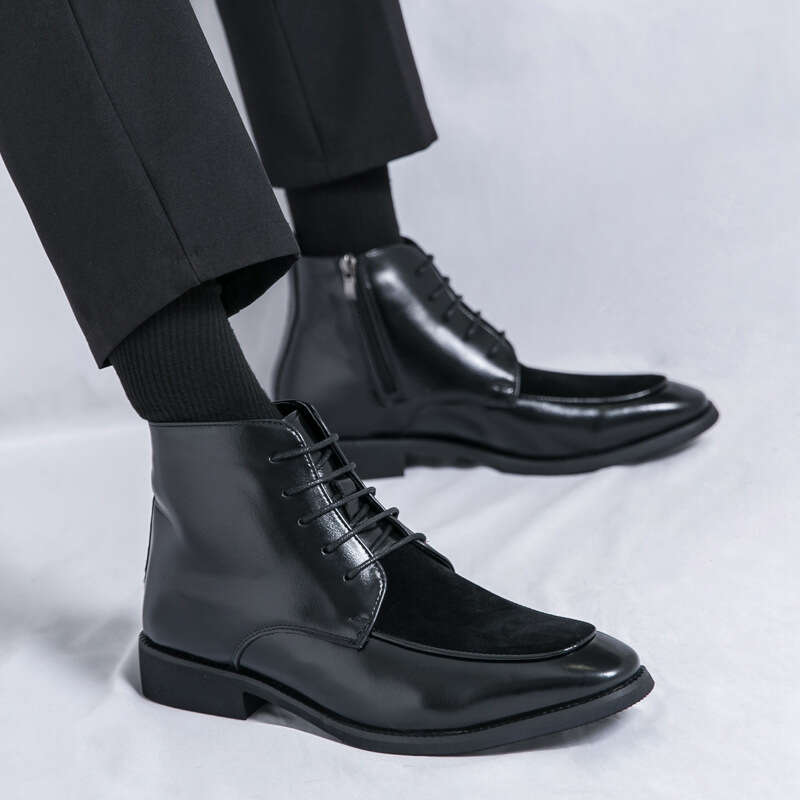 Large high top leather shoes 2024 autumn and winter new trend 46 men's lace up business formal boots
