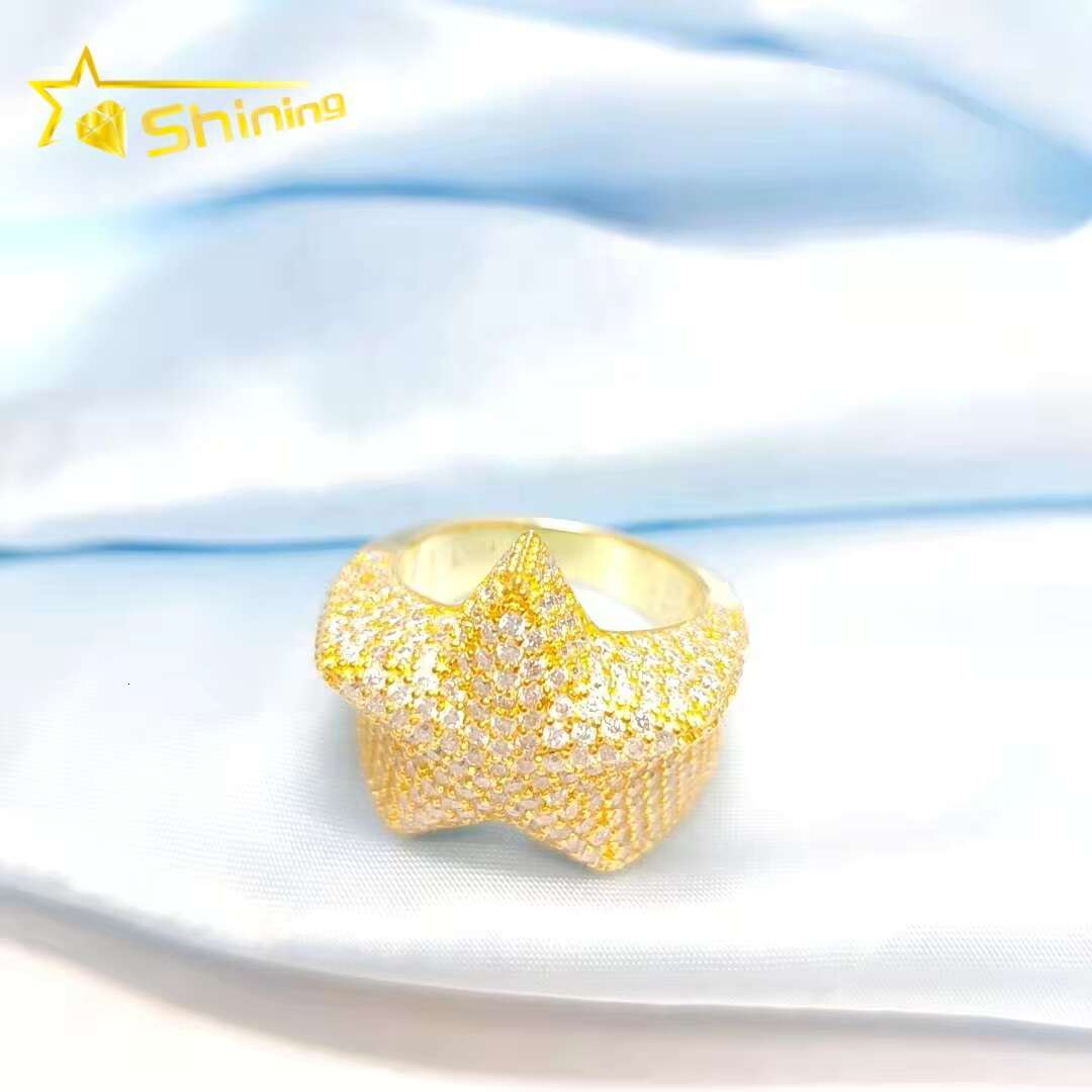 Fine Jewelry Silver Men Rings Silver 925 Vvs Moissanite Iced Out Lab Diamond Hip Hop Jewelry Men Star Ring