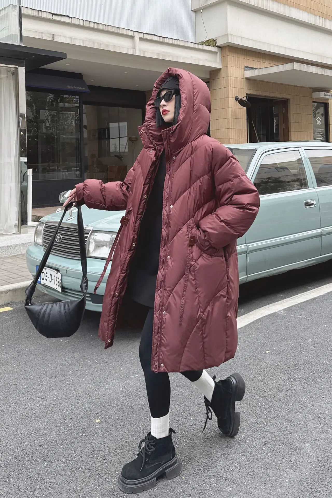 Winter Solid Hooded Mid Length Down Jacket Female Thicken Warm Puff Jackets Women White Duck Down Double Zipper Parker OutwearsT251105