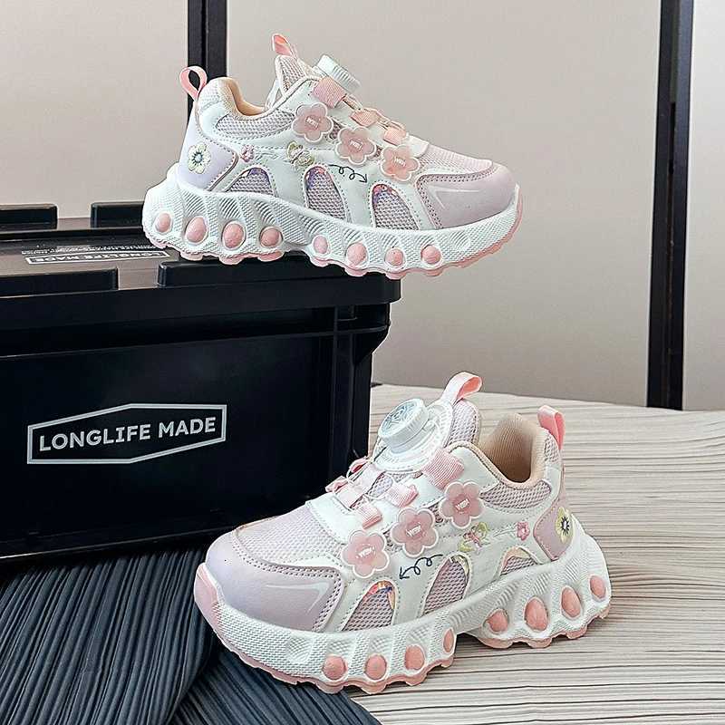 Girls Sneakers 3-18 Years Old Four Seasons Flowers Girls Single Shoes Light Purple Lightweight Non-slip Childrens Running ShoesT251105