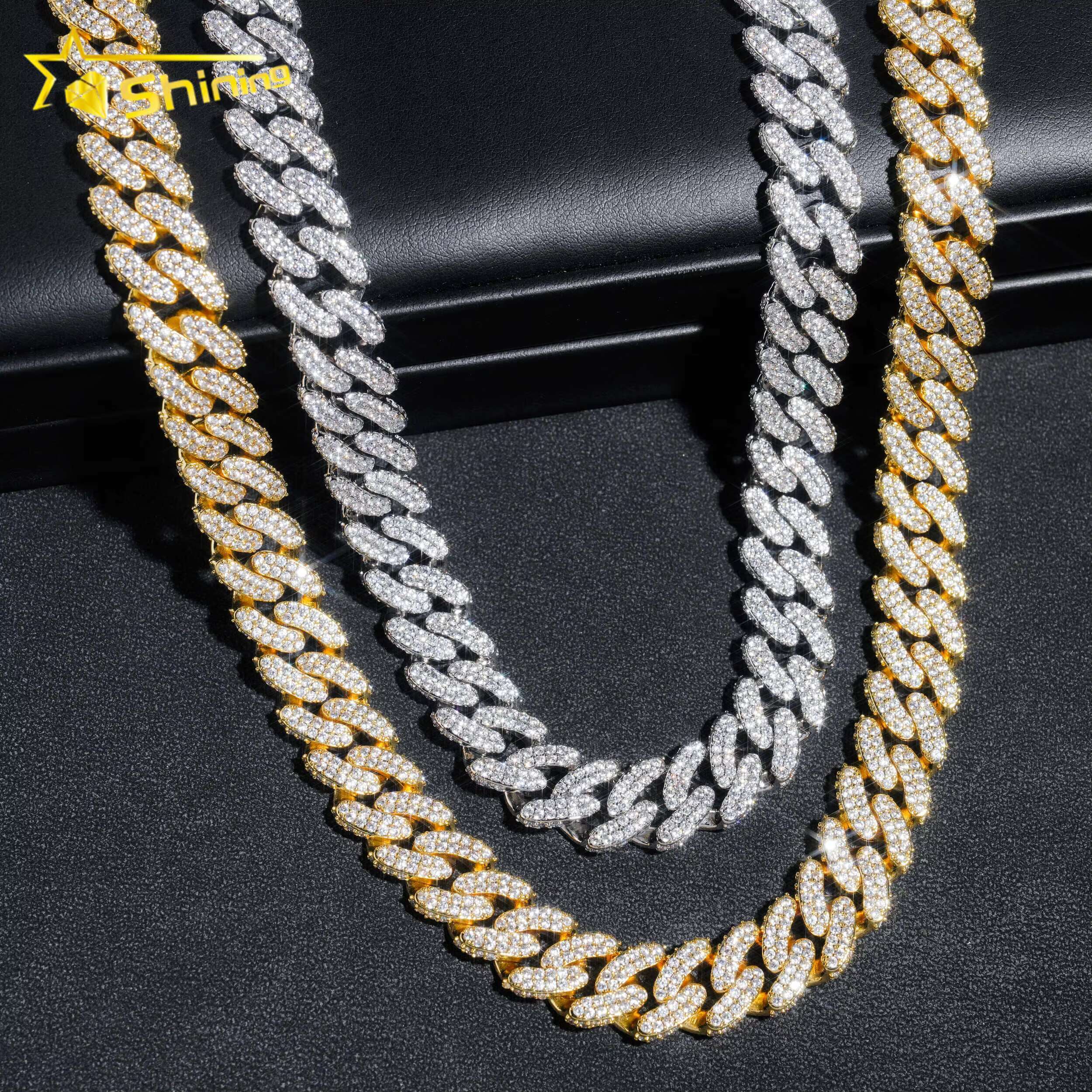 Wholesale Price Men Fashion Cuban Chain Hip Hop 13MM 2Rows Iced Out Brass Zircon Diamond Cuban Link Chain