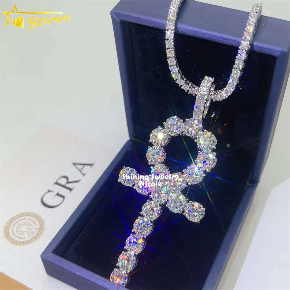 High Quality Bling Mens Sier Big Custom D VVS Dia Moissanite Cross Pendant