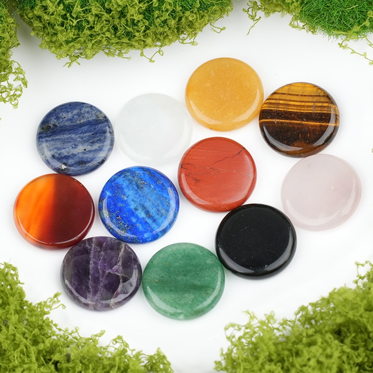 Double Flat Circular Gemstone Disc for Home Decor 25MM Round Crystal Cabochon for DIY Jewelry Making Pendant Ring Craft Supplies