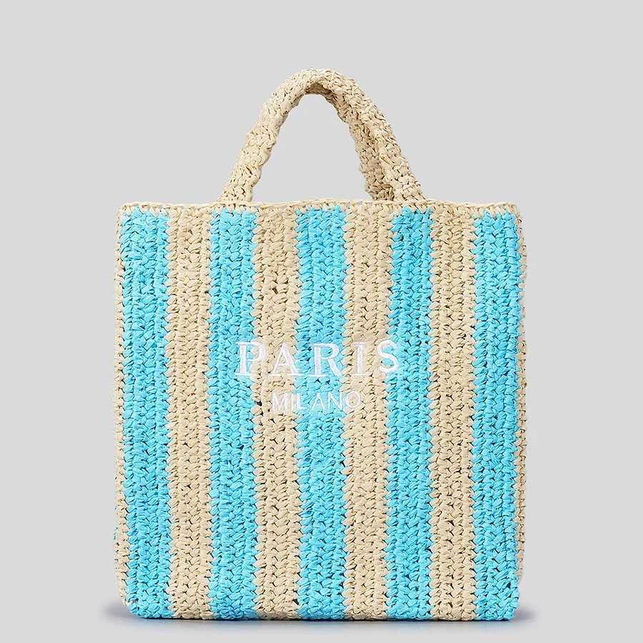 Woven Designer Bags for Women Handbags Summer Striped Straw Bag Candy Color Travel Beach Bag 2024 Handmade Paper Rope Tote Bag H260427
