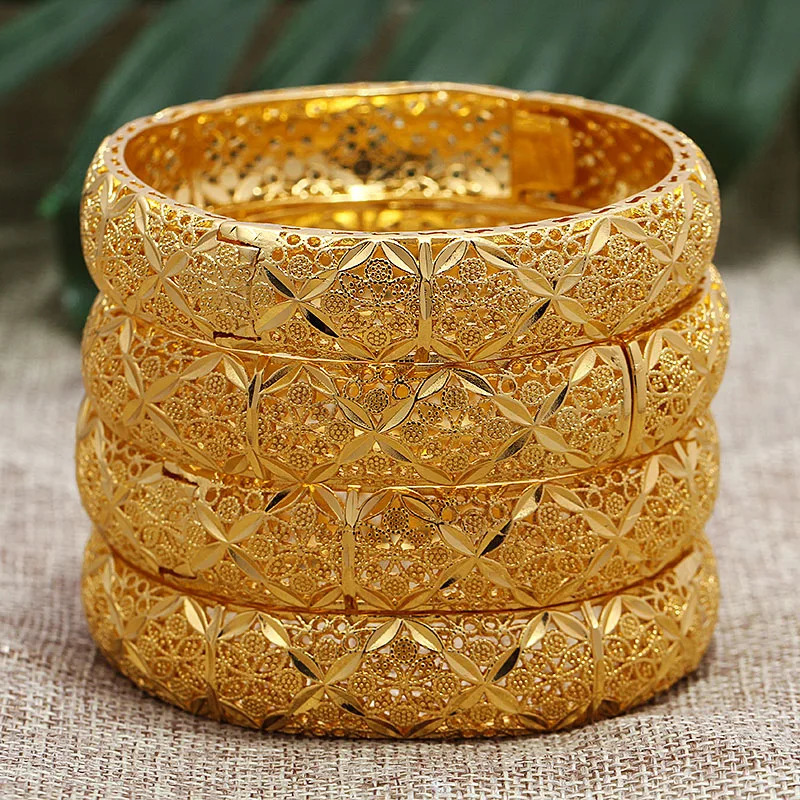 24K Flower Dubai Flower Gold Color Wedding Jewelry Bangles For Women Girl Gold Color Ethiopian Kids Bangles Bracelet Jewelry 251031