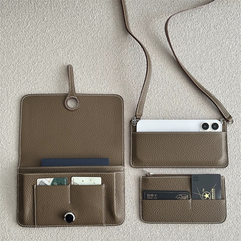 Free Customizable Name Cowhide Passport Case Wallet Women Phone Bag MultiPurpose THREEINONE SingleShoulder Crossbody Bag 251027ww