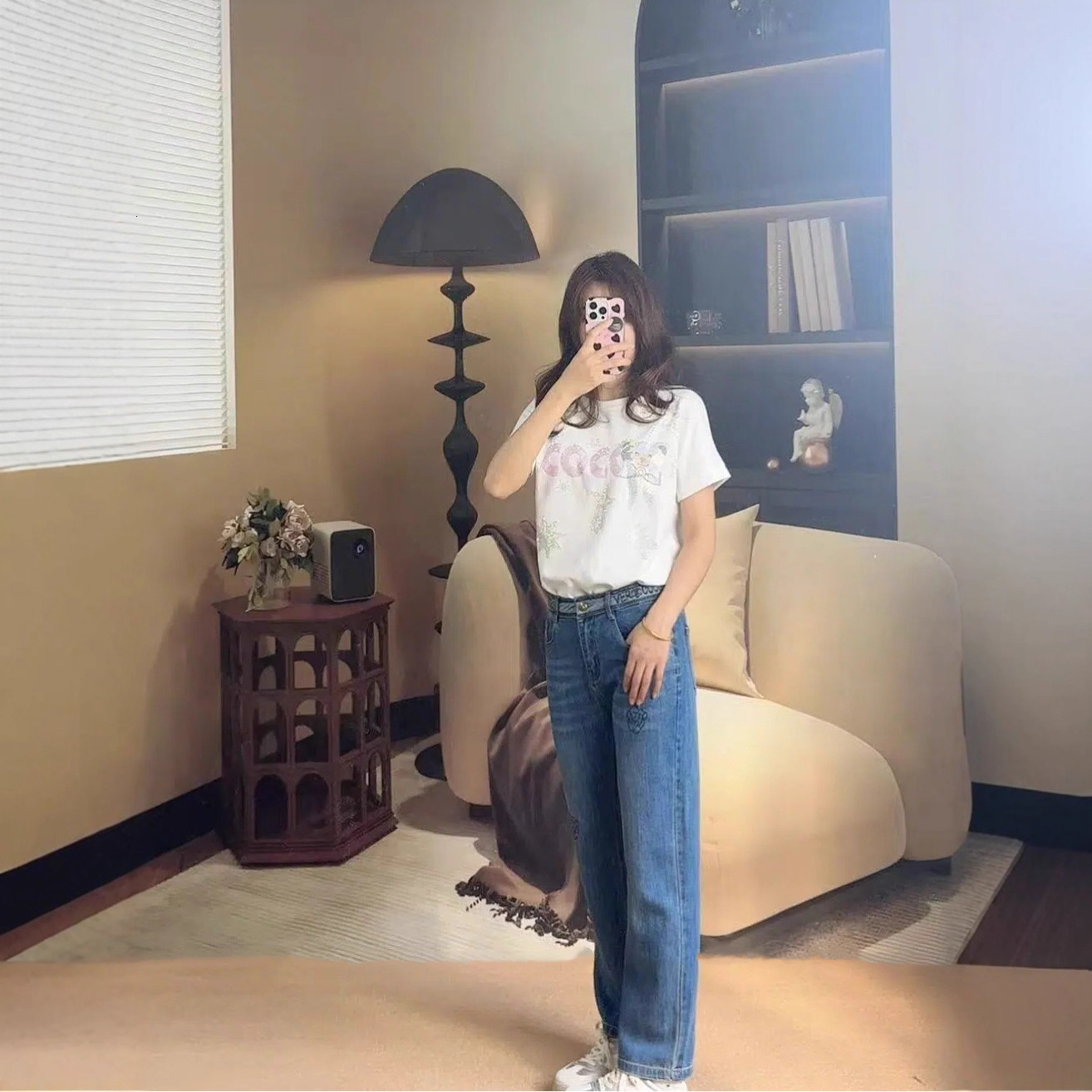 Spring Autumn Wide-Leg Jeans for Women, Slimming High-Waisted Narrow Pants, Vintage Washed and Distressed, Leg-Lengthening Straight-Leg Pants ddmymoon