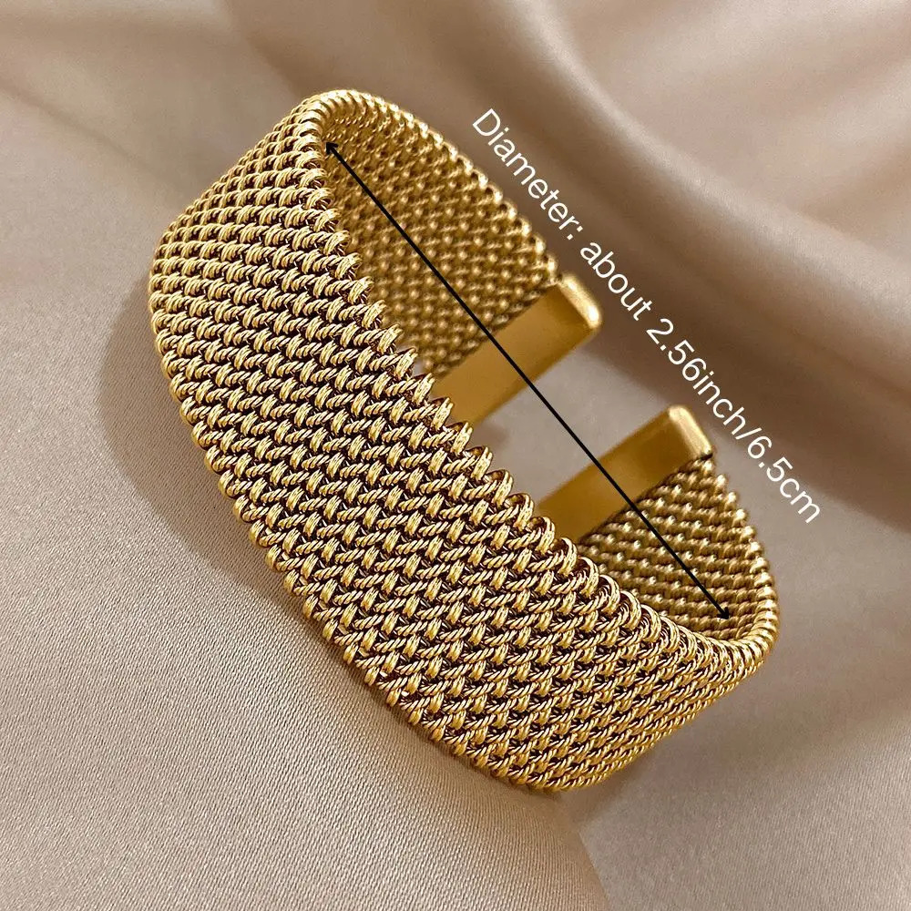 Vintage Stainless Steel Braided Mesh Open Bracelet Classic Cuff Waterproof Jewelry for Women Men Daily Party Wear Jewelry Gifts 251031