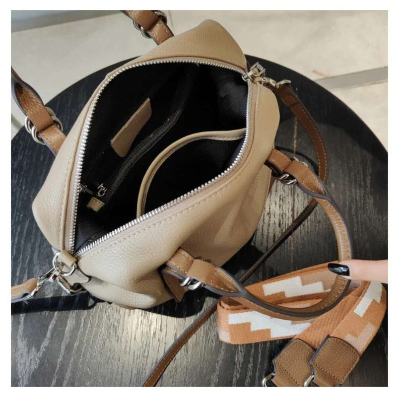 New Fashion Soft Thick Cow Leather Casual Bowg Tote Large Hit-Color Women Handbag 2 Straps Female Shoulder Crossbody Bag
