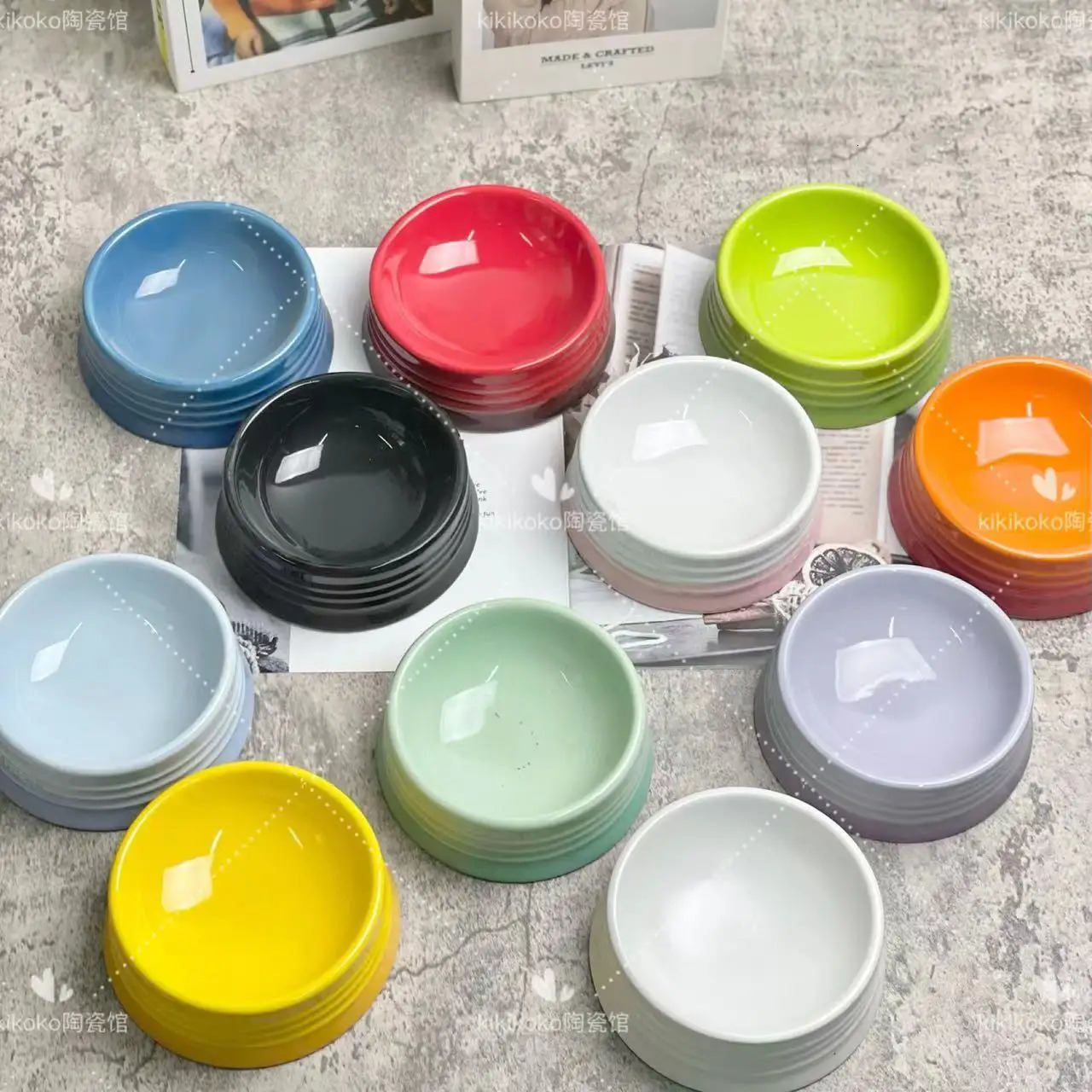 French Ceramic Pet Color High Foot Protection Ceramic Caliber 5-inch Cat Water Bowl Drinking Water High Beauty Macaron Color 250403