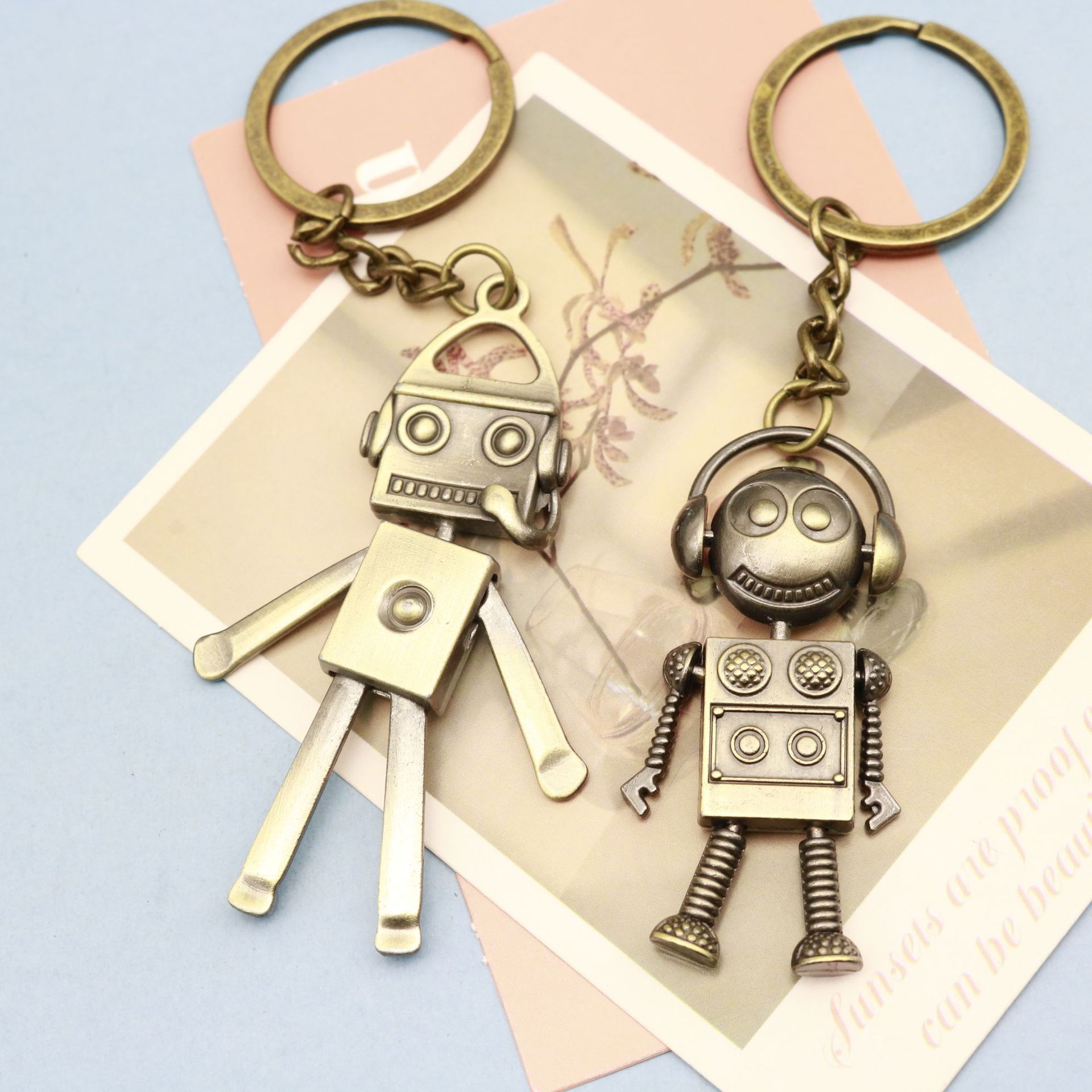 Retro Keychain Personalized Copper Musician Metal Charm Creative Bag Pendant Hip Hop Key Ring