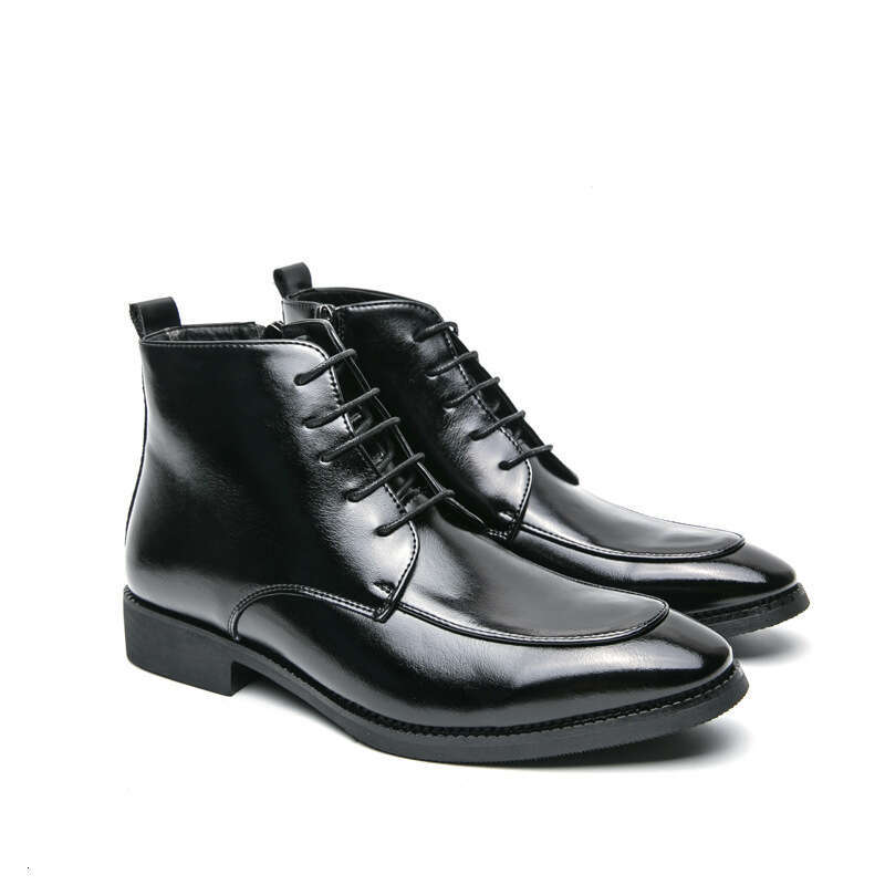 Large size color blocked zipper lace up business dress 2024 autumn/winter new fashionable high top leather boots