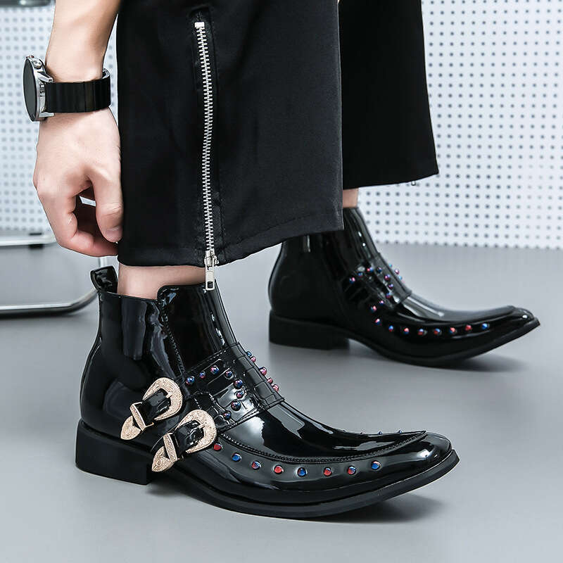 Large size Chelsea gold high top formal men's 37-46 leather shoes business British pointed short boots