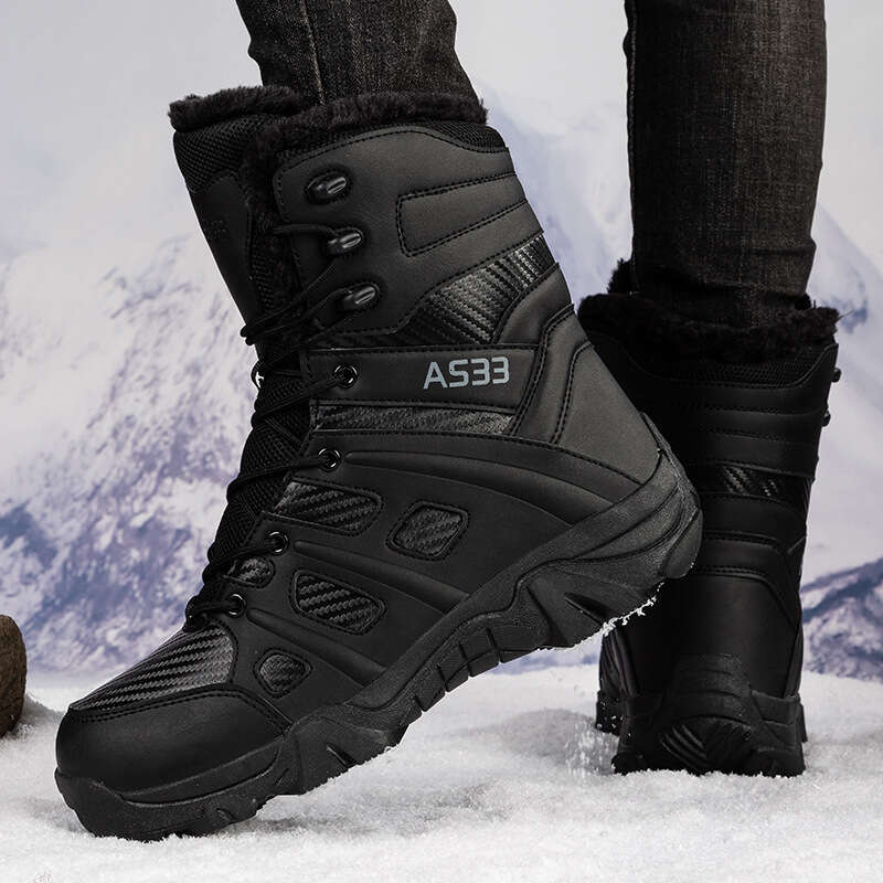 Winter Large Size Outdoor Anti-Freeze Hiking Shoes for Men Non-Slip Fleece-Lined Wilderness Sports Trekking Warm Snow Boots Work Safety Shoes Men