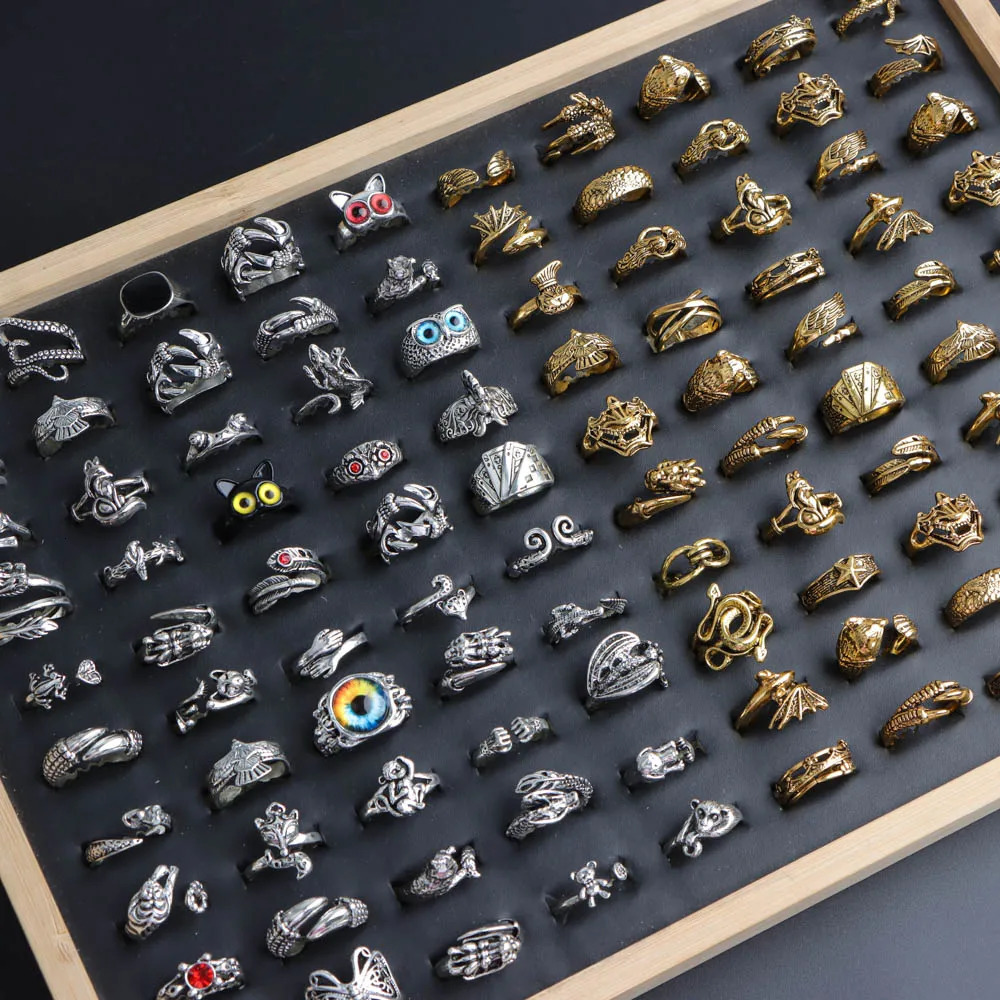 20PcsLot Vintage Punk Gothic Skull Rings for Women Men Retro Owl Skeleton Animal Hop Party Gift Finger Jewelry Mix Style 251031