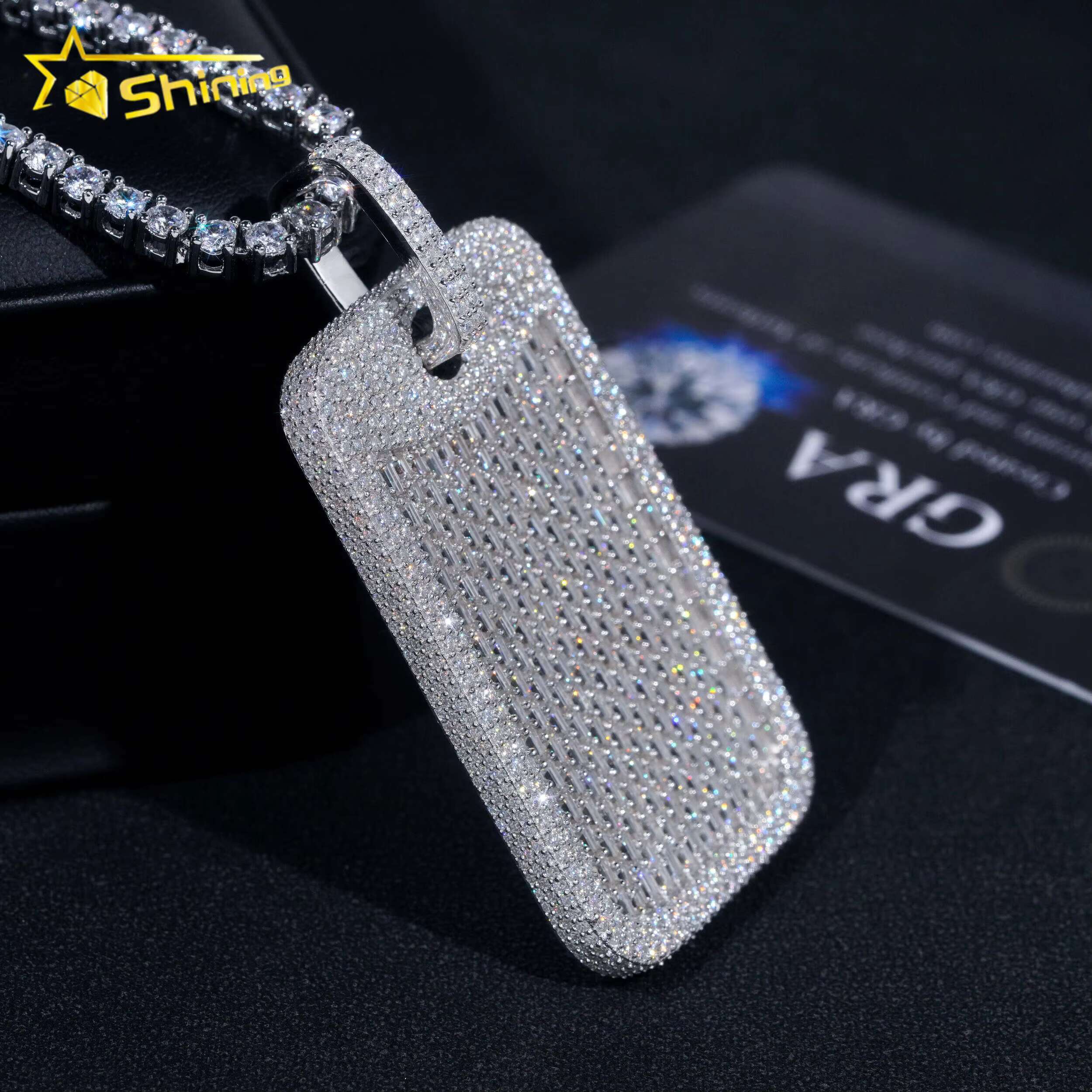Baguette Tag Hip Hop Fashion Vvs Moissanite Dia Fully Iced Out Pendant Fine Jewelry New Arrivals