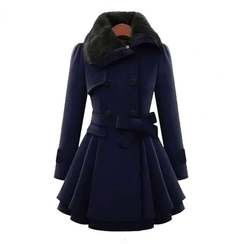 Women's Jacket Windbreaker Warm Plush Thick Clothes Double Breasted Belt Autumn and Winter Korean Style Slim Lapel Coat