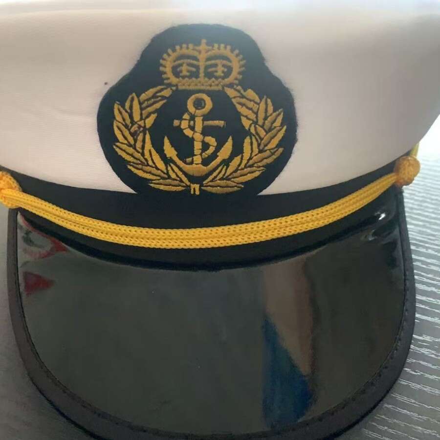White Embroidered Large Cap Captain's Sailor Hat Children's Carnival Party Performance Dress up Halloween Hat