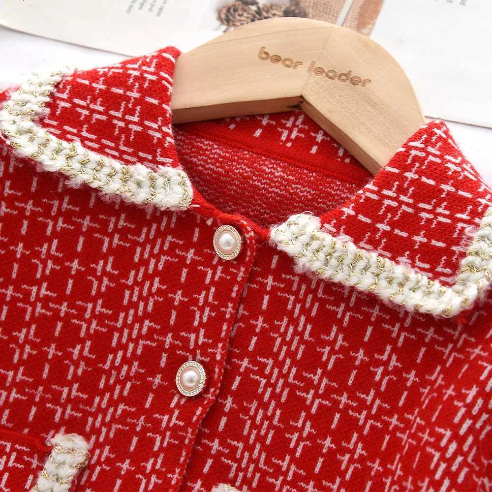 Autumn Winter Fashion Plaid Printed Childrens Set Long Sleeved Pocket Cardigan JacketShort Skirt Sweet Princess Girls Clothes Y251105