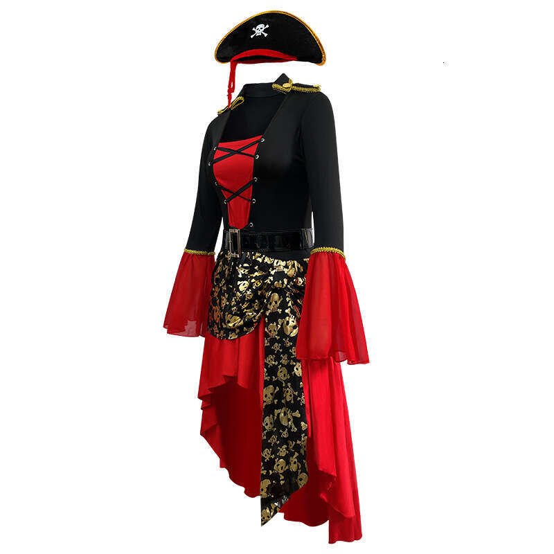 Halloween Costume Masquerade Red Pirate Cosplay Jack Sparrow Adult Women Caribbean Pirates Performance Outfit