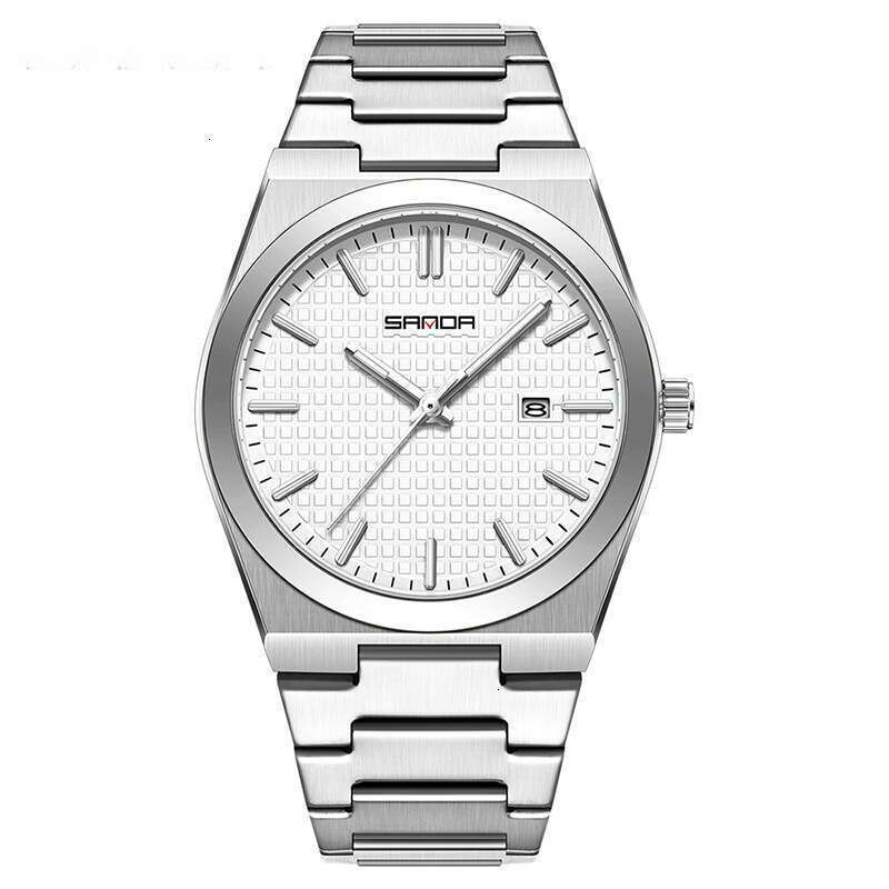 DHwatches Sanda Quartz Simple Three-Hand Single Calendar Wristwatch Business Waterproof Luminous Steel Band Men's Watch