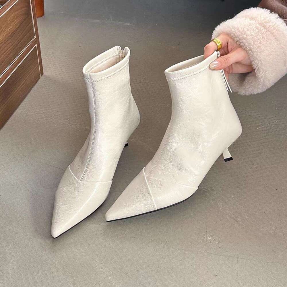 34-41 Plus Size Designer Shoe Soft Leather Pointed Toe Stiletto Heel Ankle for Women with High Heels 2025 Autumn Women's Boots