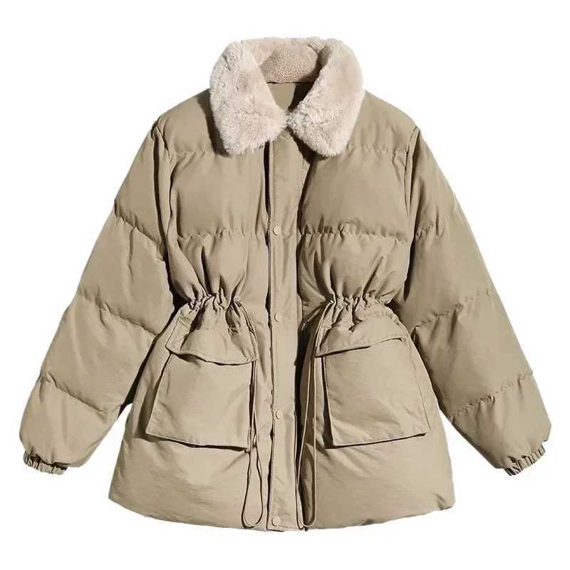 Korean Fashion Women Winter Parkas Fur Collar Thick Warm Snow Wear Padded Parka Ladies Street Loose Long Down Cotton CoatsT251105