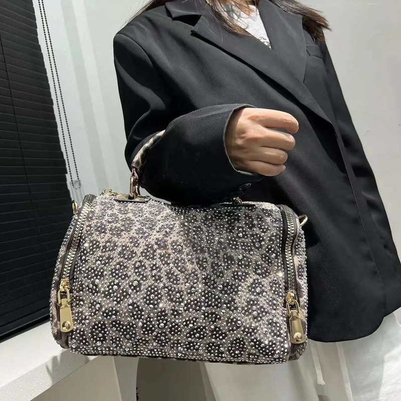 Women's Fashion Inlaid Dia Handbag Large Capacity Leopard Print Shoulder Crossbody Bag