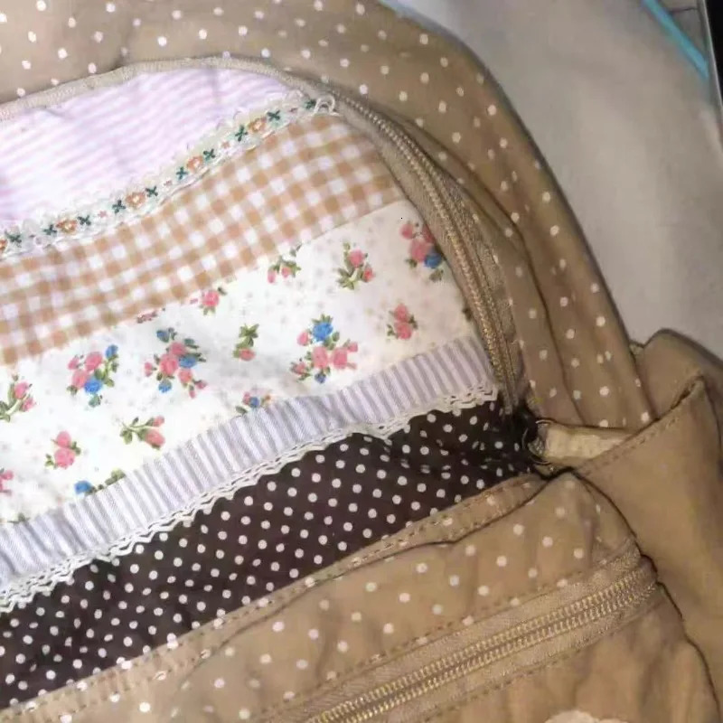 Japanese Vintage Y2k Aesthetic Backpack Sweet Cute Flower Print Schoolbags Women Patchwork Striped Plaid Backpacks for Students 251104