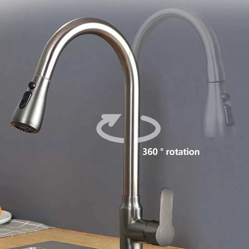 Kitchen Faucets Bed Nickel Pl Out Kitchen Sink Water Tap Deck Mounted Mixer Stream Sprayer Hot Cold Taps Sliver Y251104