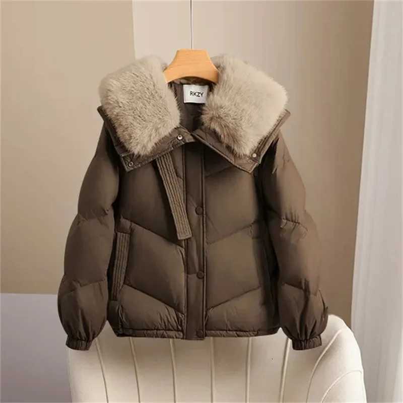 2025 Winter Down cotton Short Padded Jacket Women Parkas Fur Collar Thick Cotton Coats Clothes Black Casual Outerwear Female newT251105