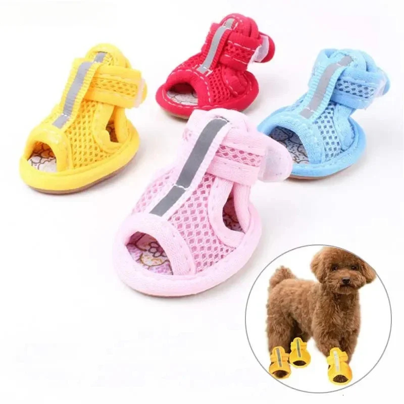 4pc/set Summer Non-slip Breathable Dog Shoes Sandals for Small Dogs Pet Dog Socks Sneakers for Dogs Puppy Blue Cat Shoes Boots 250402