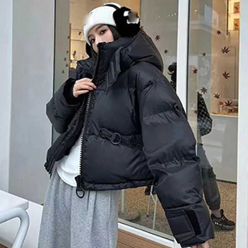 Fall Winter Warm Puffy Jacket Women Zip Up Harajuku Y2K Parkas Coat Long Sleeve Loose Casual Lazy Cargo Cropped OutwearT251105