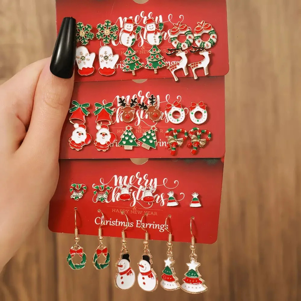 6 Pairsset Christmas Series Earring Bells Milu Deer Snowflake Santa Claus Ear Trinket Festival Gift Atmosphere Joias 251104