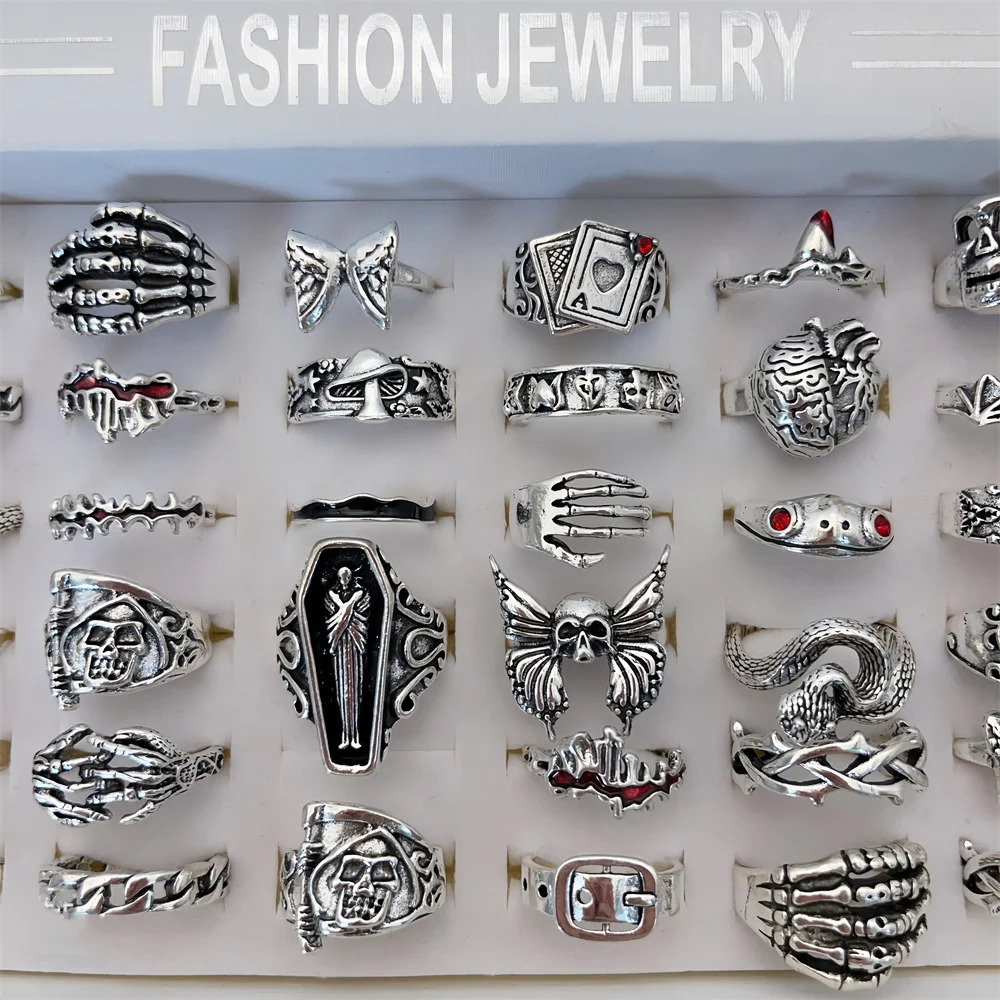 20Pieces Vintage Punk Skull Snake Rings Set For Women Men Mix Style Gothic Flowers Eye Jewelry Party Gifts 251031
