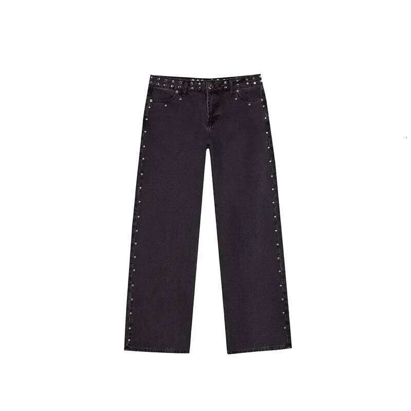Y2k Vintage Patchwork Leopard Star Pattern Metal Rivet Jeans Female Baggy Casual Straight Leg Pants Women Clothing