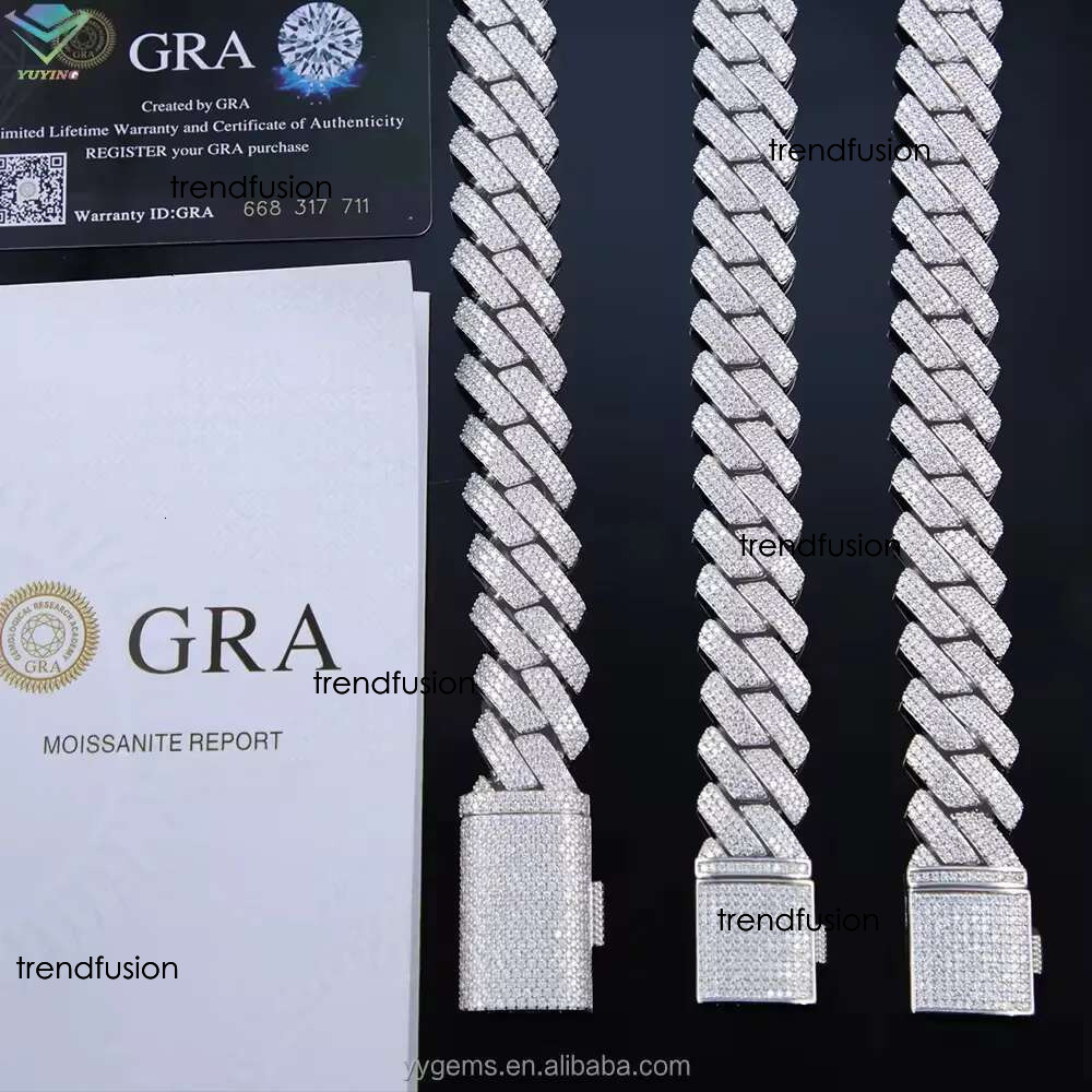 designer moissanite ice out dia 14mm wide GRA gold sterg sier cuban k chain for men fashion necklace with box