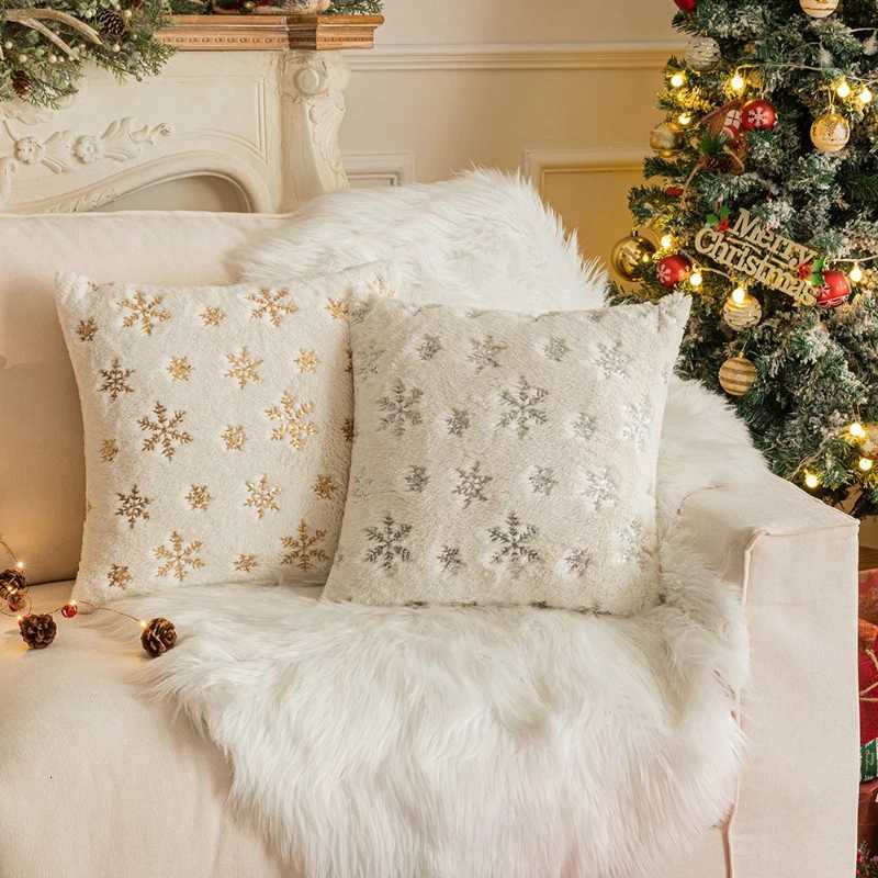 45X45/50x50CM Christmas Snowflakes Throw Pillow Cover Sequin Embroidery Plush Cushion Cover Decor Home Decorative Pillowcase Y251105